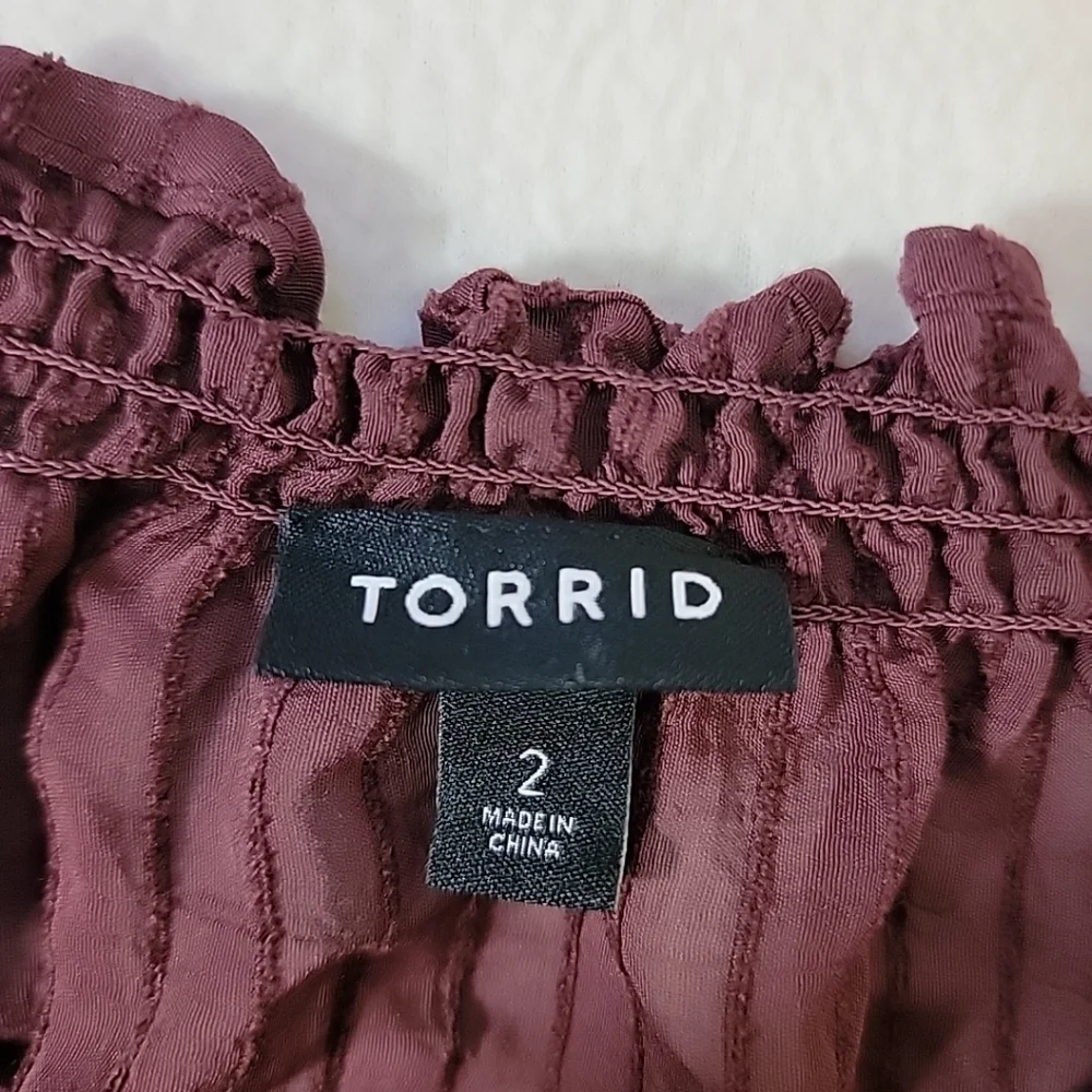 Torrid Women's Purple V-Neck W/ Tie Accent Long Sleeve Top, 3 - Picture 7 of 9